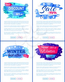 Big winter discount - 30 off new offer -25 only today -70 total final sale set of labels with snowflakes snowballs vector illustration web posters