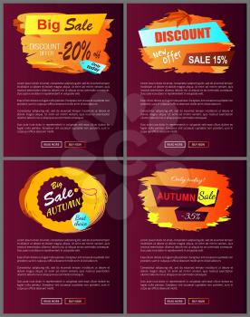 Big autumn sale new offer discounts only today best choice 15 20 35 off set of vector posters with text online web pages with color fall labels