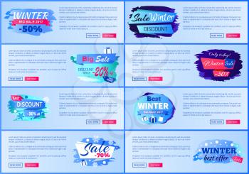 Winter -50 big sale 2017, discount offer only today, web pages for internet site, that allows to buy products online vector illustration