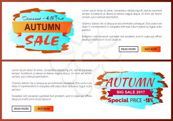 Autumn discount -45 clearance with icon of colorful sign brush strokes vector illustration with seasonal sale advertisement web posters set