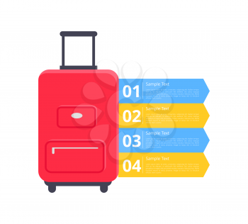 Baggage packing instructions with huge road bag and options for text content. Vector illustration with luggage isolated on white background