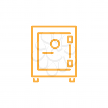 Strongbox infographic schematic element of locked cash box with money of orange color vector illustration isolated on white background