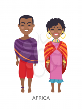 Africa people that represent customs and traditions of their homeland, man and woman on vector illustration isolated on white background