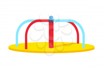 Colorful and vivid vector illustration of swinging merry-go-round carousel for children on playground isolated on white background.