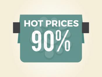 Hot prices 90 sale clearance isolated on white background. Vector illustration with big discount promotion on dark blue shop sign