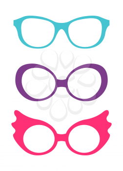 Spectacles accessory poster, collection of glasses of different colors, eyesight problems and fashion, vector illustration isolated on white
