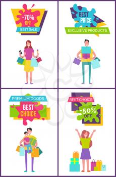 -70 off best sale collection of posters representing women and family in process of shopping, bags and presents and good mood vector illustration
