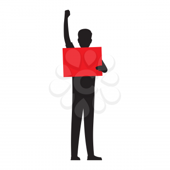 Man silhouette holding paper red board vector illustration isolated on white background. Human showing placard illustration for public protests concepts