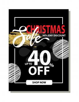 Final Christmas sale holiday discount poster with special offer clearance on dark background. Vector illustration with up to 40 off sale promotion