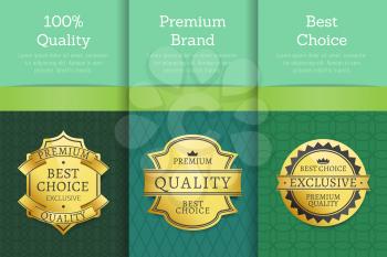 100 quality premium brand best choice set of posters with text on colorful backgrounds vector illustration banners collection with golden labels