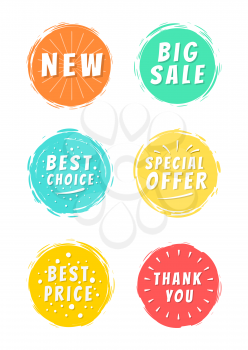 New big sale best choice special offer price thank you text on painted spots with brush strokes vector illustration isolated promo advertisement labels