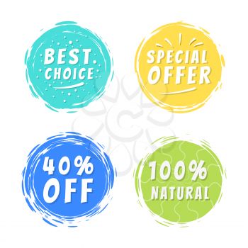 Best choice special offer 40 off 100 natural inscriptions on painted spot with brush strokes vector illustration isolated promo text with adverts