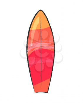 Surfing board isolated on white vector closeup illustration in graphic design. Summer attribute for extreme relaxation on water waves