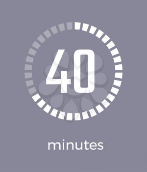 Close up of digital timer showing minutes, circular geometric shape with short lines that indicate time vector illustration isolated on purple