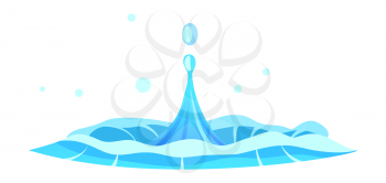 Aqueous stream with splashes of blue crystal aqua and jet oozes from center. Geyser flow of water from under earth isolated on white. Vector illustration of hot spring in flat design cartoon style