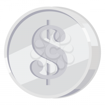 Silver coin with dollar sign icon. Coin from precious metal flat vector illustration isolated on white background. Grey shiny penny illustration