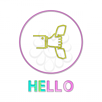 Hello round linear icon with receiver in hand. Call answer button outline for modern gadgets and apps isolated cartoon flat vector illustrations.