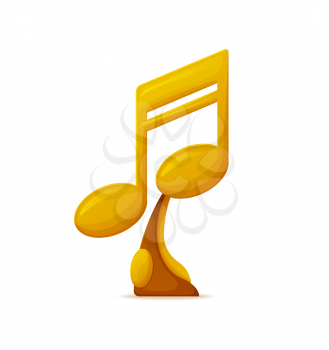 Music award vector, gold trophy in form of note isolated icon. Nomination special prize for winner of contest, best song reward. Musical show challenge