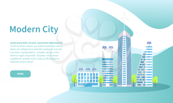 Modern city online web page with tall skyscrapers vector. Downtown with buildings of contemporary design, futuristic architecture of megapolis website