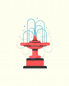 Fountain filled with clean water park decoration isolated icon vector. Rounded statue with splashing drops, outdoor exterior closeup. Garden decor