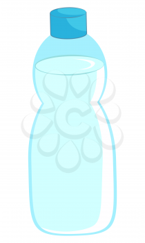 Full plastic bottle of purified water to relieve thirst. Closed container of transparent liquid on white background vector illustration in flat style. Back to school concept. Flat cartoon