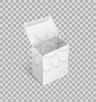 Package carton box container isolated icon vector on transparency. Opened empty cardboard item for storage and shipment, transportation of goods and products