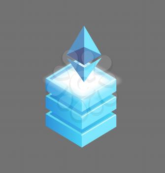 Ethereum open-source, public blockchain-based distributed computing platform and operating system featuring smart money. Abstract isometric 3d isolated icon