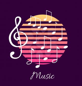 Music notes and text, notation tablature sounds, poster text vector. Composition classic graphic representation of tunes and melody, lines in circle