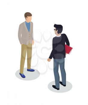 Businessman and client set of 3d isometric icons. Professional with file in red folder seance of boss and worker. Customers support isolated on vector