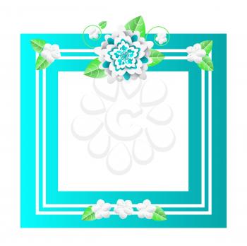 Floral frame with lines and flowers, empty banner vector. Decoration flora in blossom with leaves and petals spring and summer decor vegetation plant