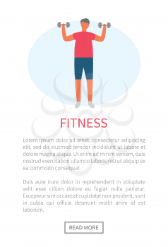 Morning exercise and sport, man with dumbbells vector. Weight lifting, fitness training, sporting equipment and healthy lifestyle, isolated male character