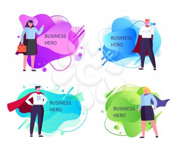 People wearing suits vector, business heroes with robes and gowns holding briefcase hurry to save world of office workers. Heroic characters abstract set