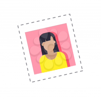 Blogger profile photograph of female, main picture of woman using social networks vector. Isolated sticker and patch with lady blogging on internet
