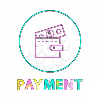 Online payment icon, linear outline style. Wallet with dollar sign, gadget concept and website design simple line symbol in circle vector illustration
