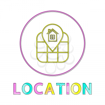 Location identification service linear round icon. Geographical position on map by means of Internet outline button template vector illustration.