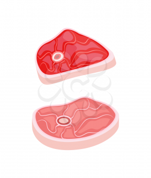 Meat raw pork isolated icons set closeup vector. Flesh product sliced for barbeque. Fat of domestic pig eating piece for bbq or cookout and picnic