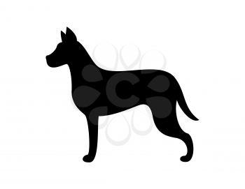 Black dog silhouette vector canine animal icon isolated on white. Monochrome grown up puppy, label for veterinary clinic vector illustration sign