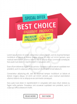 Special offer best choice poster. Promotion and super sale exclusive proposition. Premium discount only one day buy now natural products banner vector