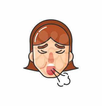 Allergy symptoms of girl, ill lady coughing isolated icon vector. Patient suffering from allergic reaction, intolerance of human body to allergens