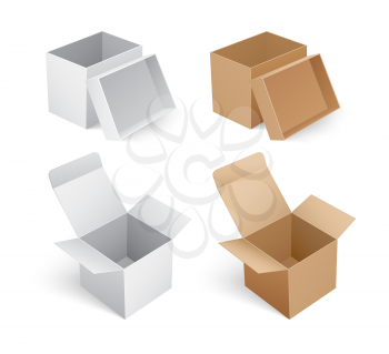 Packing for logistic, distribution of goods vector sign of storage containers. Cardboard icon mockup of carton box for transportation fragile products