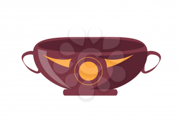 Type of ancient Greek wine-drinking cup with broad shallow body and two handles isolated cartoon style vector illustration on white background