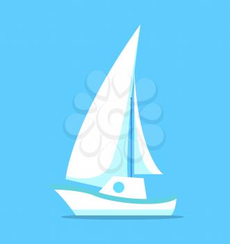 Sailing ship white icon isolated on blue background. Sailboat with canvas, yacht made of paper vector illustration in flat style design