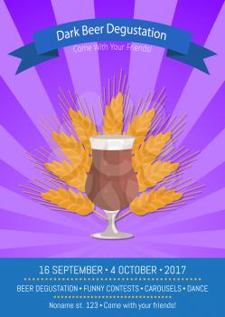 Dark beer degustation, come with your friends, 16 september till 4 october, poster advertising funny concerts promo banner vector illustration