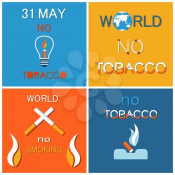 WNTD World no tobacco day 31 May, cigarette in lamp, crossed smoking objects, cigar in ashtray. Abstinence from nicotine consumption around globe vector