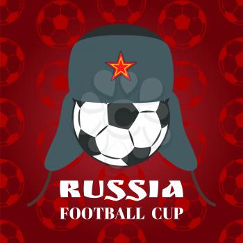 Russia football cup poster. Signs of Russian country including warm hat with red star on top. Seamless pattern vector illustration isolated on red