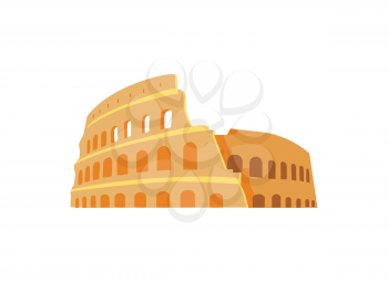 Roman Coliseum ruins in ancient architecture style. Famous historical world attraction. Popular landmark from Italy isolated vector illustration.