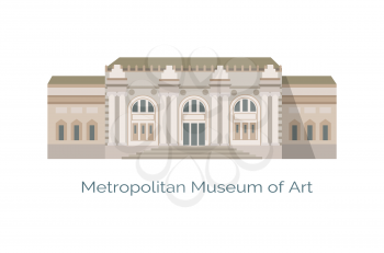 Metropolitan Museum of Art in New York, called Met, largest in United States, vector illustration of famous world heritage symbol isolated on white