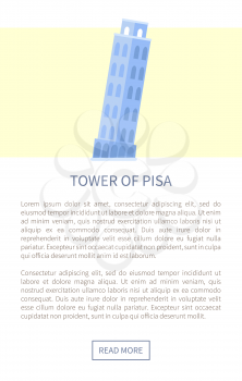 Tower of pisa web page and text sample, campanile or freestanding bell tower of cathedral Italian city, historical monument, vector illustration poster