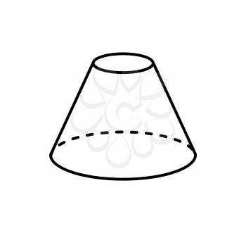 Blunted cone isolated geometric shape projection of dashed and straight lines figure black. Based on two circles of smaller and bigger radius vector