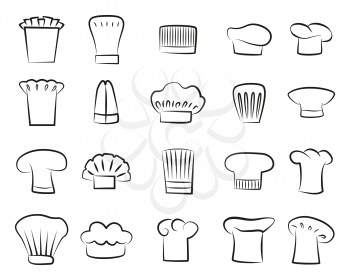 Uniform part hat colorless icon with different types of hats chef suit and headwear sketch collection vector illustration isolated on white background